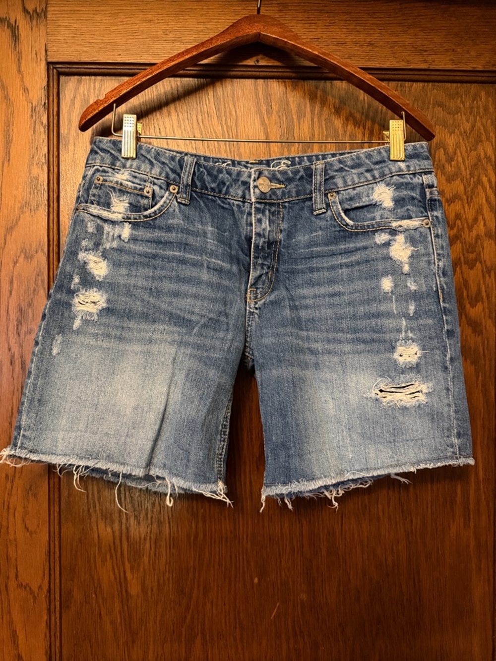American Eagle Outfitters Distressed Light Blue Denim Shorts